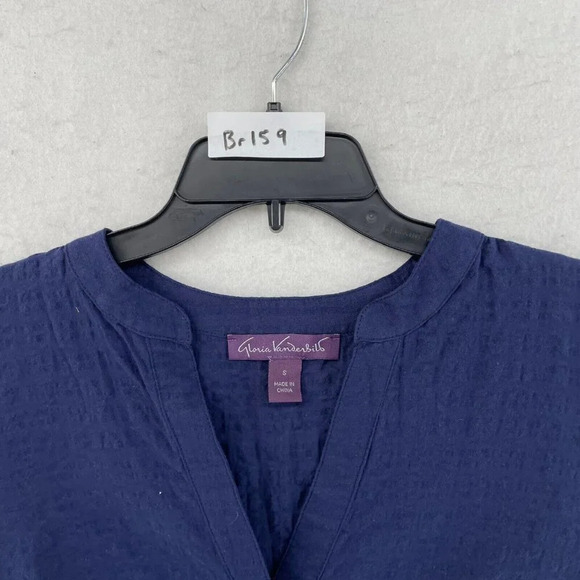 Gloria Vanderbilt Tops Womens Sz S Navy Blue Short Sleeve V Neck Pullover Blouse - Picture 10 of 10